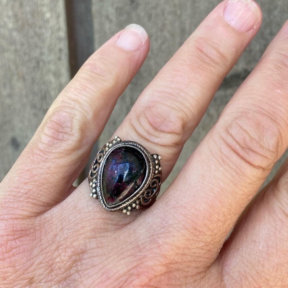 925 RING Ruby Zoisite Red Purple Stone VINTAGE Sterling Silver Burgundy Size 7